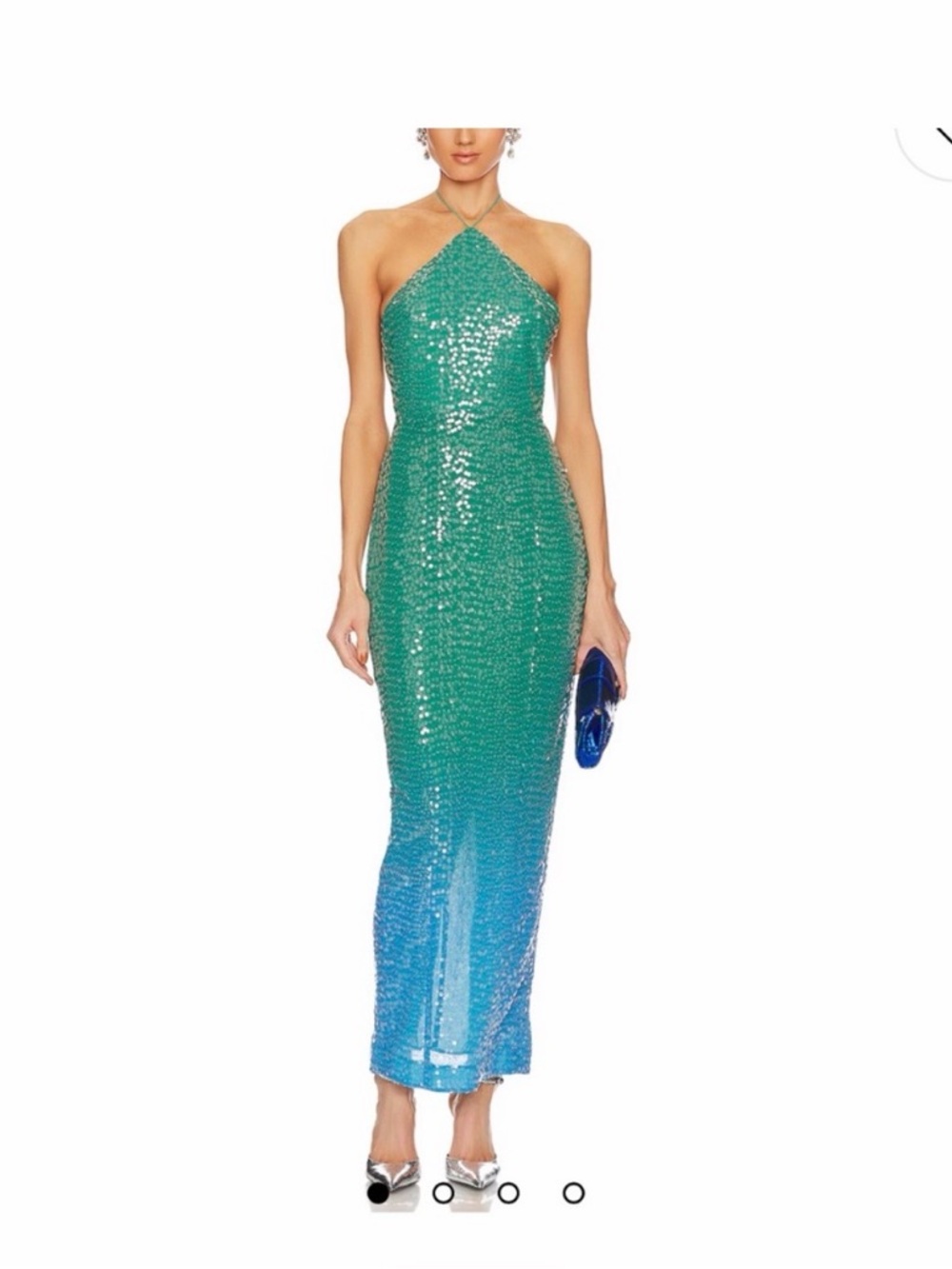 Green-Blue Sequin Backless Halter Dress